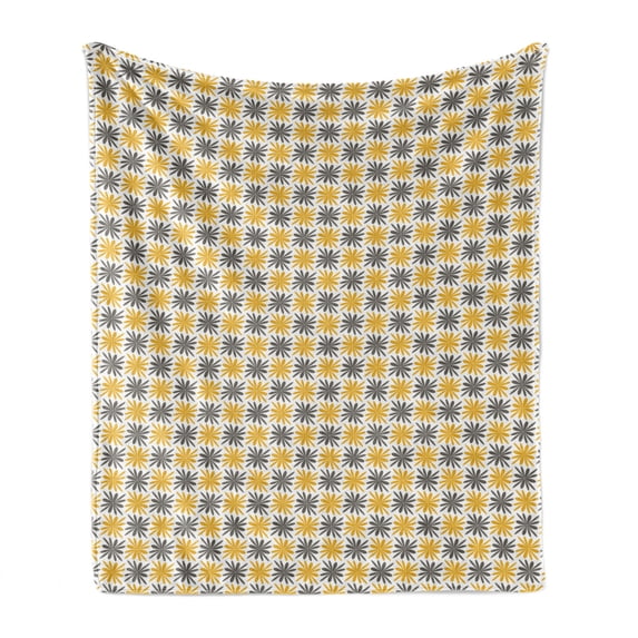 Flower Soft Flannel Fleece Throw Blanket, Doodle Style Arrangement with Bicolor Petals Simplistic Nature Growth, Cozy Plush for Indoor and Outdoor Use, 50" x 60", Earth Yellow and Grey, by Ambesonne