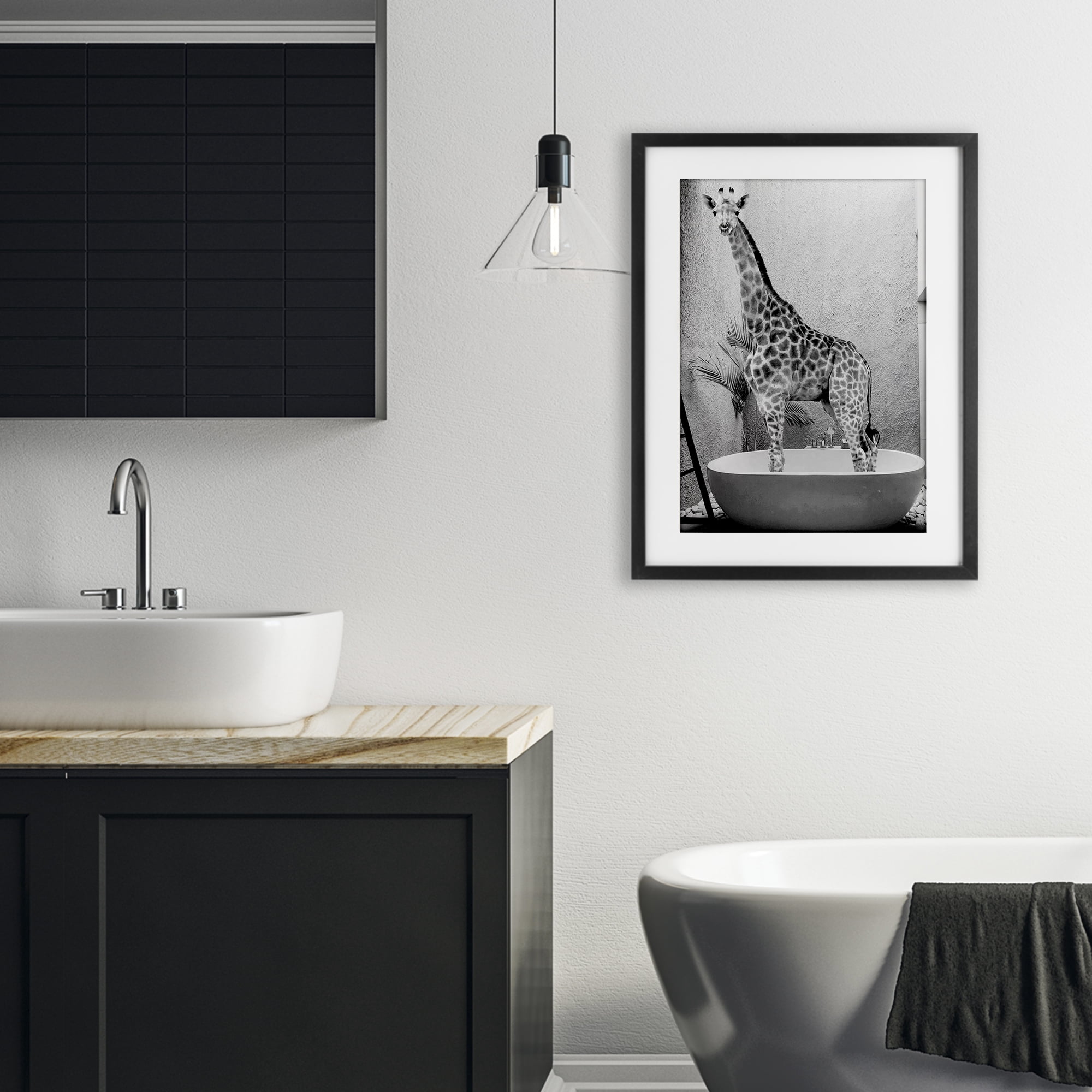 Stupell Industries Safari Bath Standing Tall Black Framed Print Under Glass, design by SD Graphics Studio