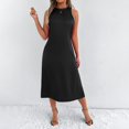 thumbnail image 2 of Women's Sleeveless Round Neck Split Hem Dress - Flowy Casual Summer Party Outfit - Loose Fit - XS-XXL Sizes, 2 of 8