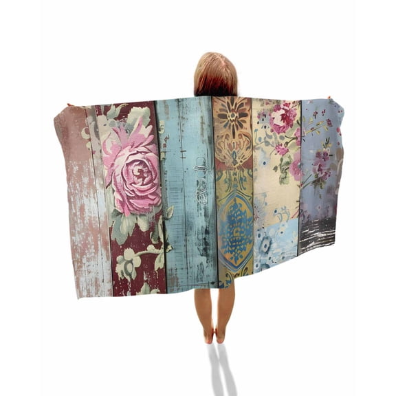 Vintage Flower Beach Towels Oversized Super Absorbent, Retro Botanical Floral Wooden Lightweight Bath Towel Quick Dry Sets For Bathroom/Pool/Rv Camping/Beach Play/Gym Room/Picnic 31"x62"