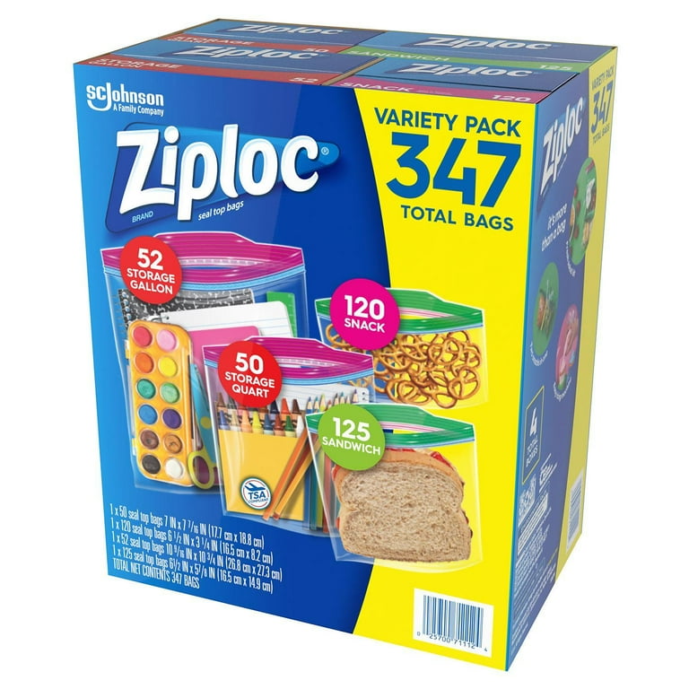 Ziploc Bags 52 Gallon 50 Quart 120 Snack 125 Sandwich 347 ct. Walmart