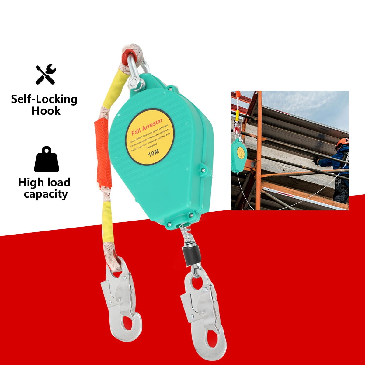 TABODD 23ft/10m Self Retracting Lifeline, Heavy Duty 330lbs Retractable Safety Lanyard with Alloy Steel Hook & Aviation Wire Rope, Fall Arrest Fall Protection Device for Construction/Roof Work