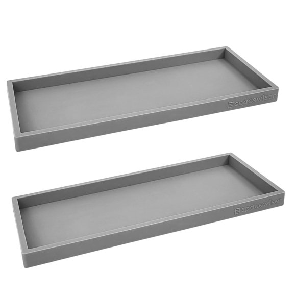 Spacewiser Bandeja para encimera y tocador – 2 piezas grandes de silicona de 11.7 pulgadas, organizador de mostrador de baño, soporte para esponja de jabón, organizador de fregadero de cocina, bandeja