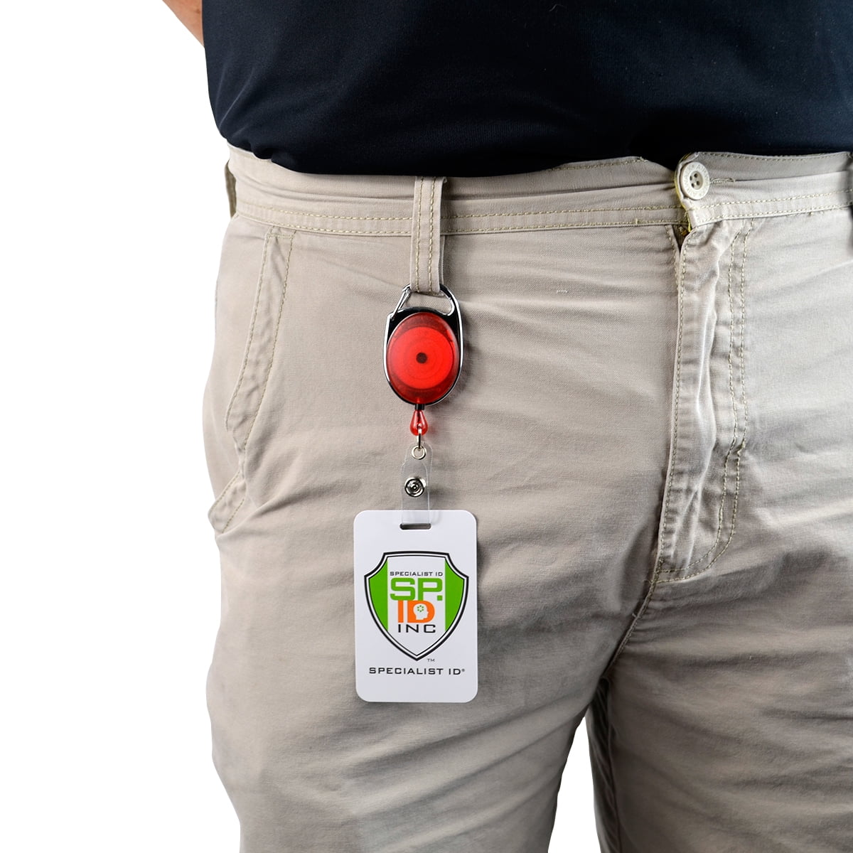 2 Pack - Specialist ID Premium Retractable Badge Reels with Carabiner Belt Loop Clip and ID Holder Strap - Cute Heavy Duty Oval Shaped Badge Holders with Smooth Cord Pull by Specialist ID (Red)