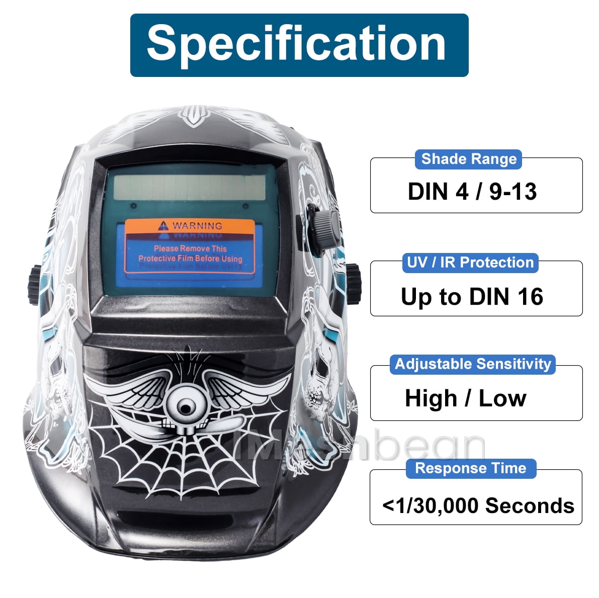 iMeshbean Solar Auto Darkening Welding Helmet Arc Tig Mig Mask Grinding Hood Mask with Bag
