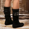 thumbnail image 4 of Women's Plus Size Slouch Knee High Boots Round Toe Low Heel Buckle Decor Side Zipper Comfort Tall Boots for Autumn Winter Daily Streetwear Black-A 6.5(38), 4 of 9