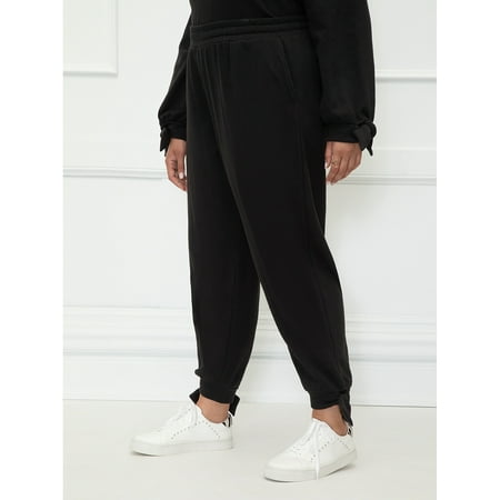 ELOQUII Elements Women's Plus Size French Terry Joggers with Ankle Ties