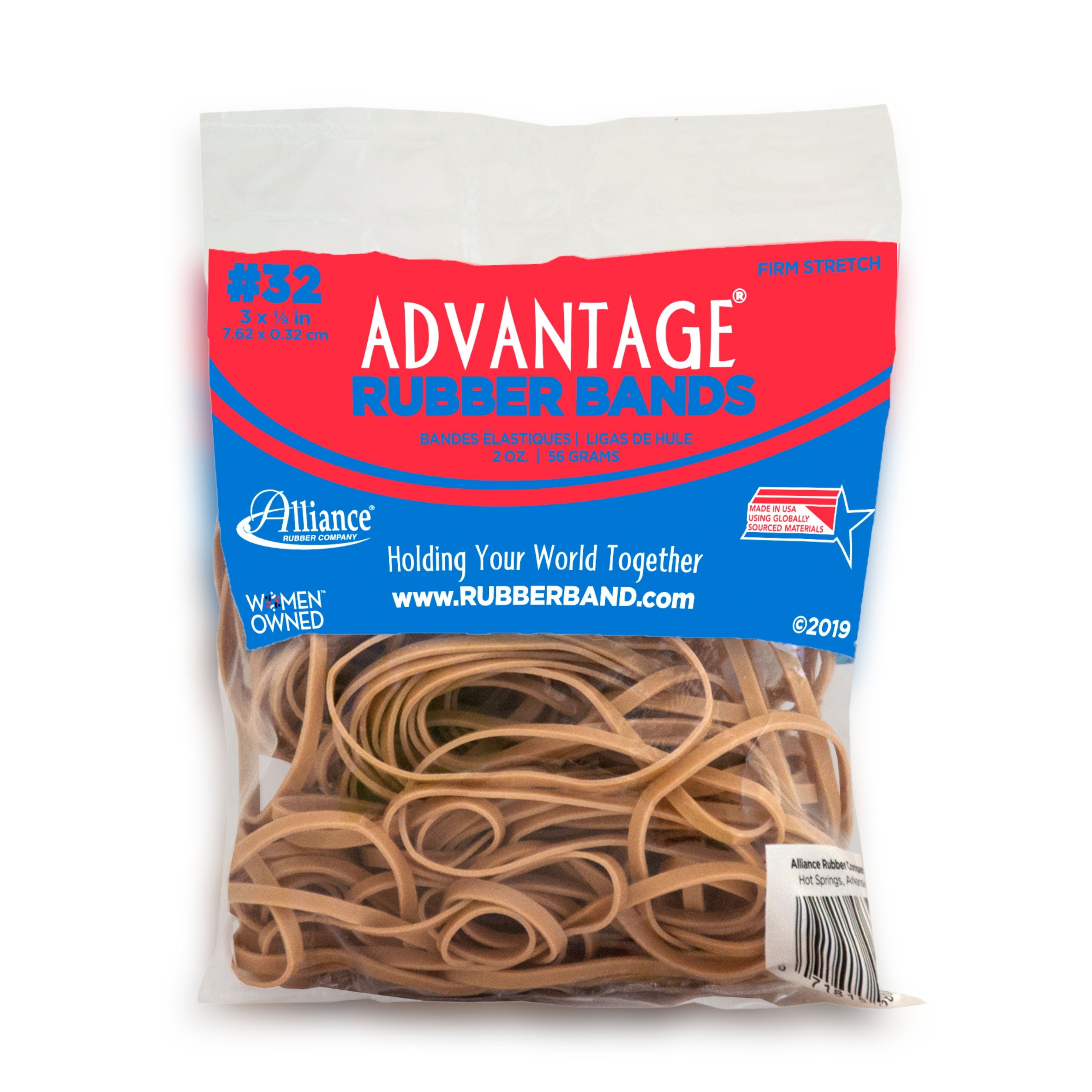 Alliance Size #32, (3" x 1/8") Advantage Rubber Bands 2632A, 2 oz Bag of Approx. 88 Bands, Natural
