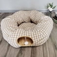 thumbnail image 2 of Cama a cuadros beige para gatitos, cálida y moderna, acogedora cama tipo túnel para gatos para otoño e invierno, 2 of 5