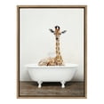 thumbnail image 3 of Kate and Laurel Sylvie Giraffe 2 in the Tub Color Framed Canvas Wall Art by Amy Peterson Art Studio, 18x24 Gold, Modern Fun Decorative Bathtub Wall Art for Home Décor, 3 of 6