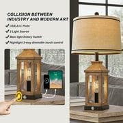Oneach 3 Way Dimmable Table Lamp with USB A+C Ports for Bedroom Living Room 23.75 Vintage Farmhouse Nightstand Bedside Lamps Resin (2 Bulbs Included)