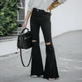 thumbnail image 6 of AGWOLF Womens Bell Bottom Jeans High Waist Ripped Flare Jean Destroyed Raw Hem Denim Pants with Pockets Y2K Distressed Trouser Black S, 6 of 9