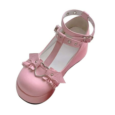 

Fesfesfes Workout Shoes for Women Round Toe Shoes Sweet Bow Round Toe Ankle Platform Dress Pumps Shoes Oxfords 37(6)