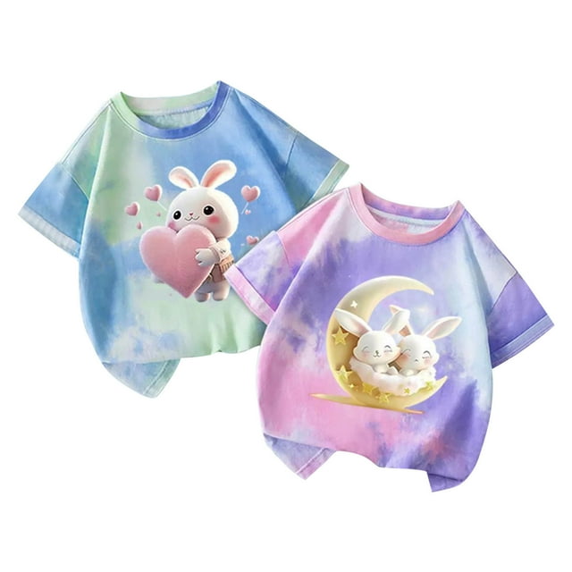 Jamicy T-Shirts pour Filles Mode Enfants Hauts Mignons pour Filles 2 Pcs Manches Courtes T-Shirts d'Été Mode T-Shirts Graphiques Col Rond Pull Tee