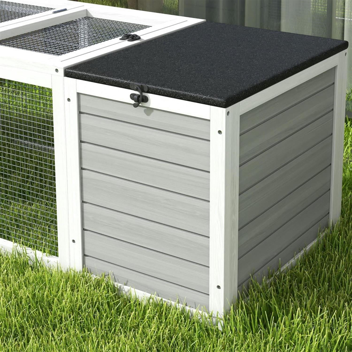 Kadyn 55" Wooden Rabbit Hutch with Openable Asphalt Roofs, Outdoor Small Animal Habitat Enclosure Bunny Cage for Bunnies, Guinea Pigs, Gray