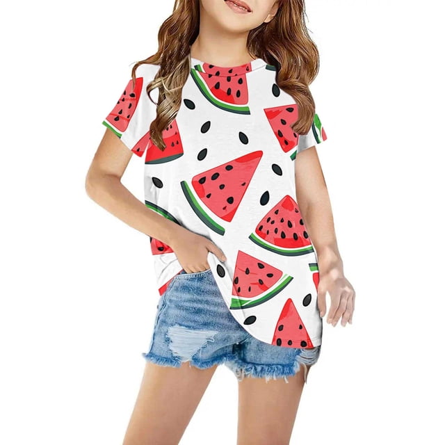 Birdeem Chemises pour Filles Chemises pour Enfants T-Shirt Graphique à Manches Courtes Col Rond Crop Top pour Filles et Garçons de 3 à 14 Ans T-Shirt Tee