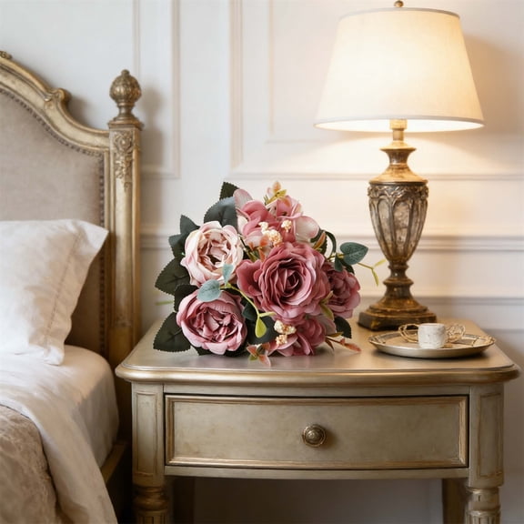 Horivan Artificial Silk Rose Peony Bouquet, Realistic Fake Flowers for Wedding Centerpiece Home Decor, No Maintenance Long Lasting Floral Arrangement