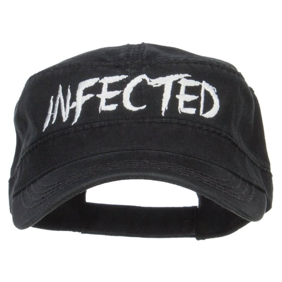 Infected Embroidered Garment Washed Army Cap - Black OSFM