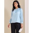 thumbnail image 3 of DARING DIVA Women's Elegant Blouse Pearl Decor Ruched Crew Neck Shirt Top XL Blue, 3 of 6