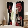 thumbnail image 3 of Homewish Gothic Skeleton Blackout Curtains Set of 2 (52x84 Each) for Female Men Adults,Valentine's Day Window Curtains,Chic Floral Rose Curtains and Drapes,Lightweight Room Decor, 3 of 6