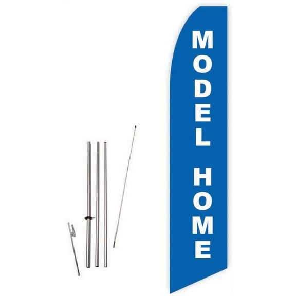 Model Home Blue Super Novo Feather Flag - Complete with 15ft Pole Set and Ground Spike