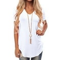 thumbnail image 3 of Uhndy Short Sleeve T-shirt Top for Womens Casual Loose V Neck Tunic Blouse Swallowtail Hem Fashion Tee Ladies Oversized Beach Dailywear T Shirts White 2XL, 3 of 4