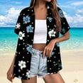 thumbnail image 2 of Huresd Hawaiian Shirts for Women Palm Tree Button Down Short Sleeve Holiday Tropical Blouse Black S, 2 of 5