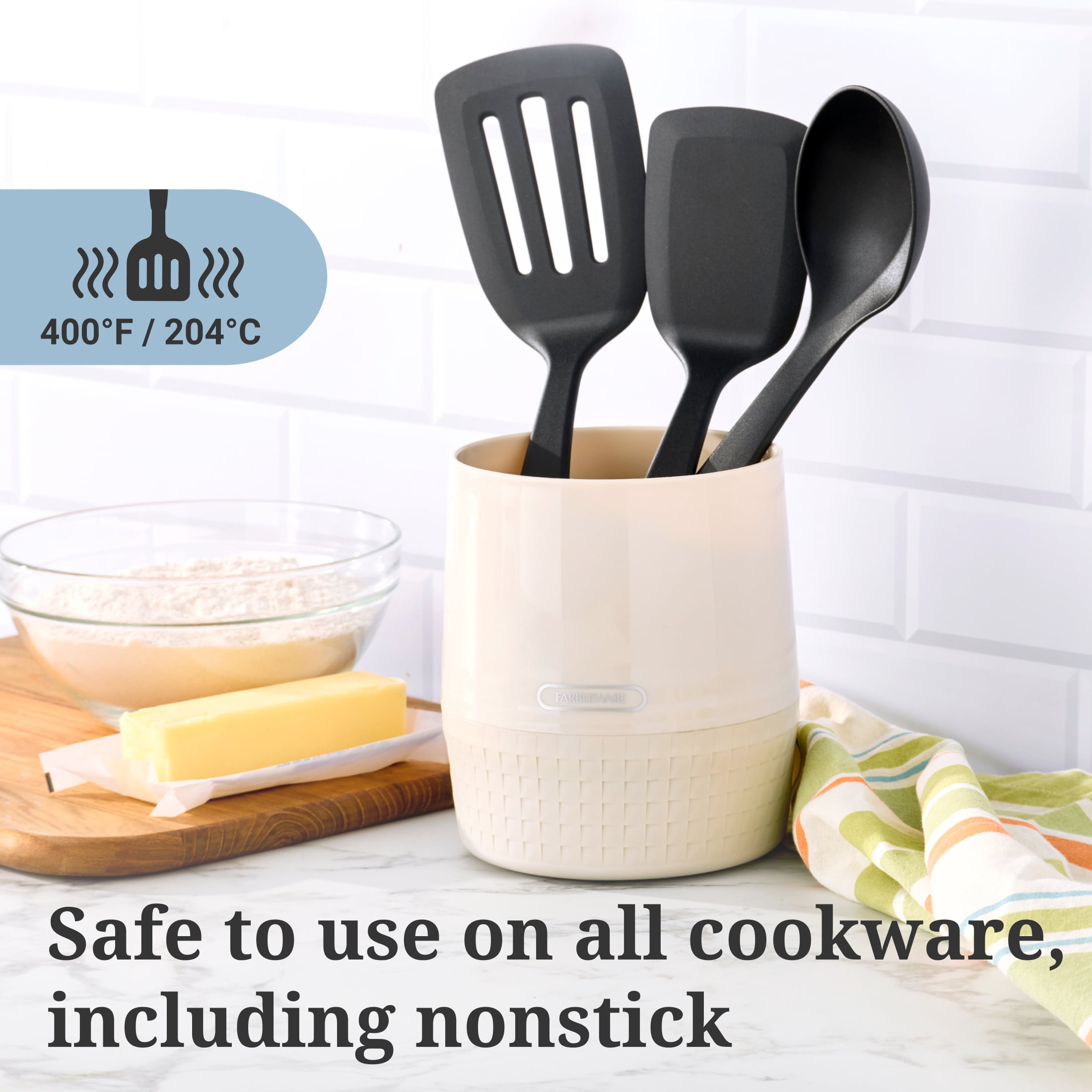 Farberware Professional Nylon Cooking Utensils Set of 3, Turners and Basting Spoon