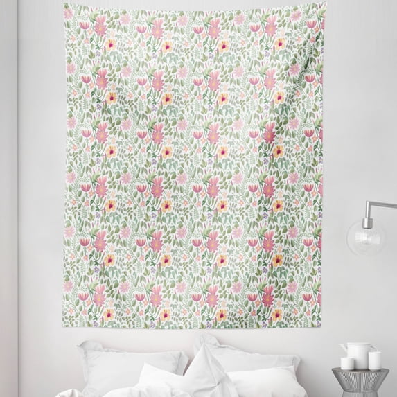 Garden Tapestry, Wildflowers Leaves and Branches Pattern with Botanical Motifs Romantic Vintage Theme, Fabric Wall Hanging Decor for Bedroom Living Room Dorm, 5 Sizes, Multicolor, by Ambesonne