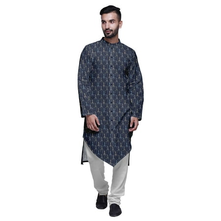 

Atasi Printed Long Sleeve Kurta With Pajama Set For Men Summer Clothing