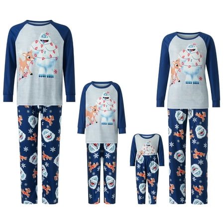 

Christmas Family Matching Pajamas Elk Snowman Print Raglan Long Sleeve Tops and Stretch Casual Pants Sleepwear
