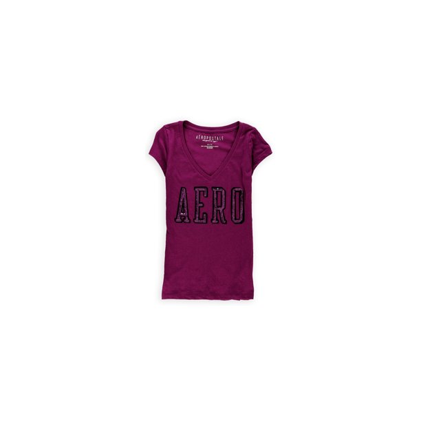 Aeropostale - Playera adornada con logo de lentejuelas para mujer, Púrpura, XS Aeropostale Camiseta adornada