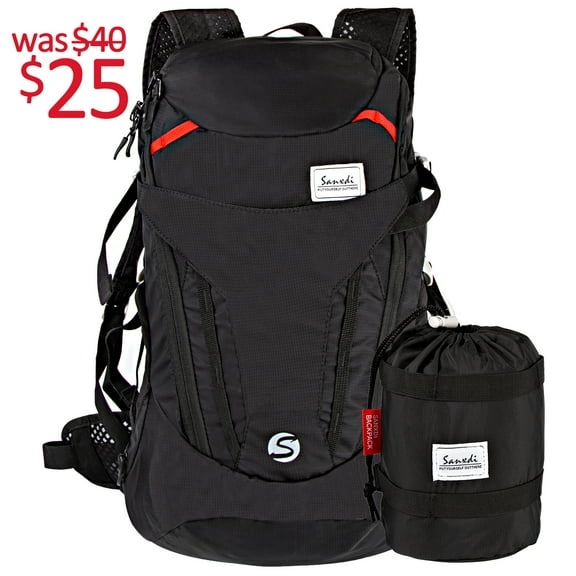 Egoelife Backpack Foldable Sports Daypack Outdoor Travel Camping Hiking Trekking Backpack (Black-28L)