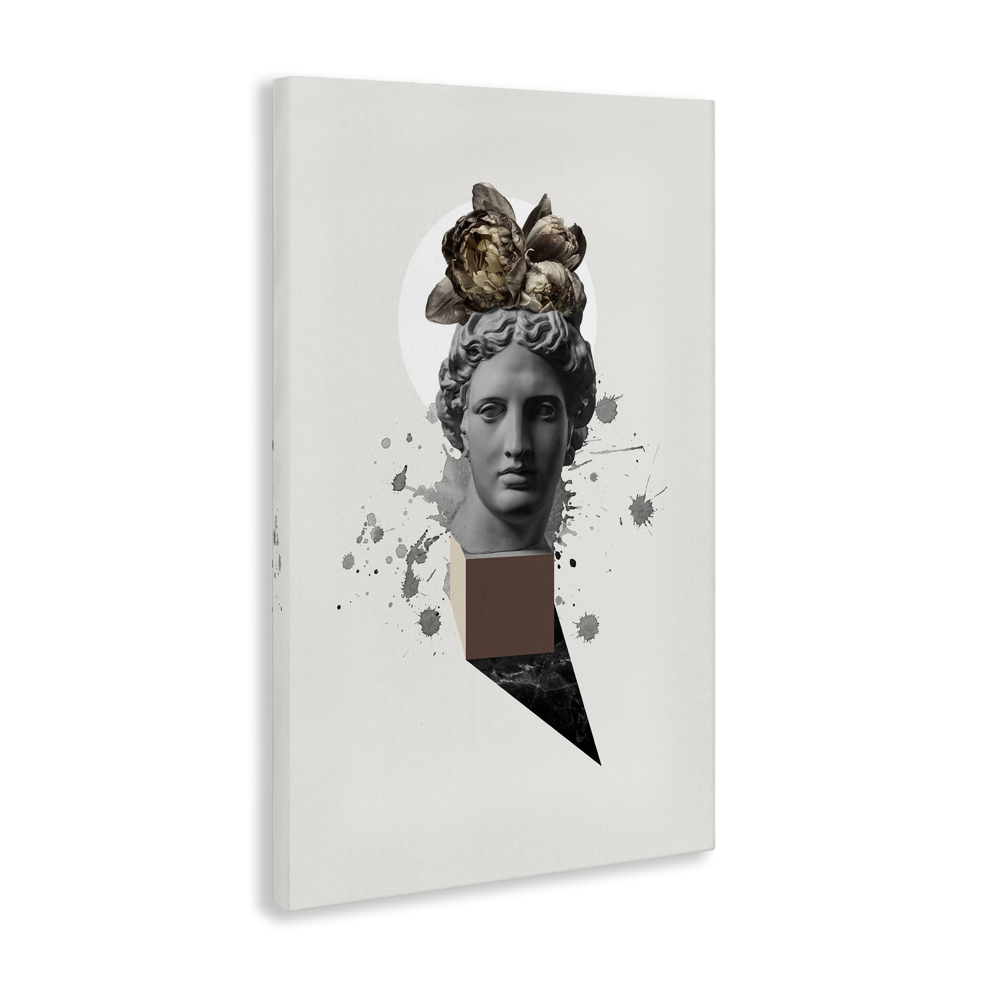 Stupell Industries Modern Statue with Peonies Botanical & Floral Painting Gallery Wrapped Canvas Art Print Wall Art, 30 x 45