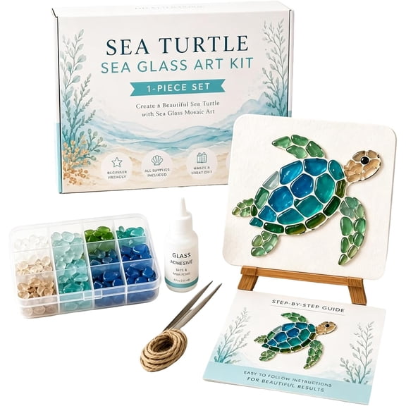 Clearance Sea Glass Art Kit Mosaic Kit,Create Beautiful Ocean-Inspired Artwork with Colorful Glass Pieces, Coastal Home Decor & Creative Handmade Gift Sea Turtle