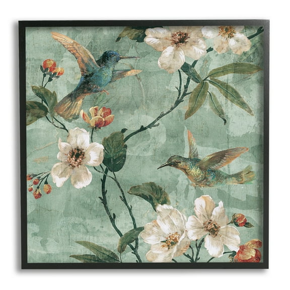 Stupell Industries Apple Blossoms & Birds Botanical & Floral Painting Black Framed Art Print Wall Art, 12 x 12