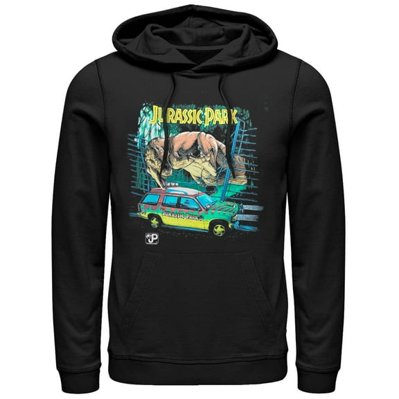 Men's Jurassic Park Car Chase Scene Pull Over Hoodie Black Medium