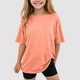 thumbnail image 2 of Povozer Kids Girls Cotton Crew Neck Shirt 2025 Girls Pleated Short Sleeve T Shirts Kids Summer Crewneck Shirts Casual Tops Tees for 120,Orange, 2 of 6