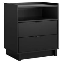 Simply Modern Nightstand Bedside Table, Black Nightstand for Bedroom, End Table with 2 Drawers and Open Shelf 23.75" W x 26.75" H x 16" D