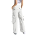 thumbnail image 4 of CPNG Teen Girls Solid Color Baggy Leg Wide Leg Cargo Denim Pants Trendy Loose Casual Denim High Waist Cargo Jeans(White,12-13 Years), 4 of 8
