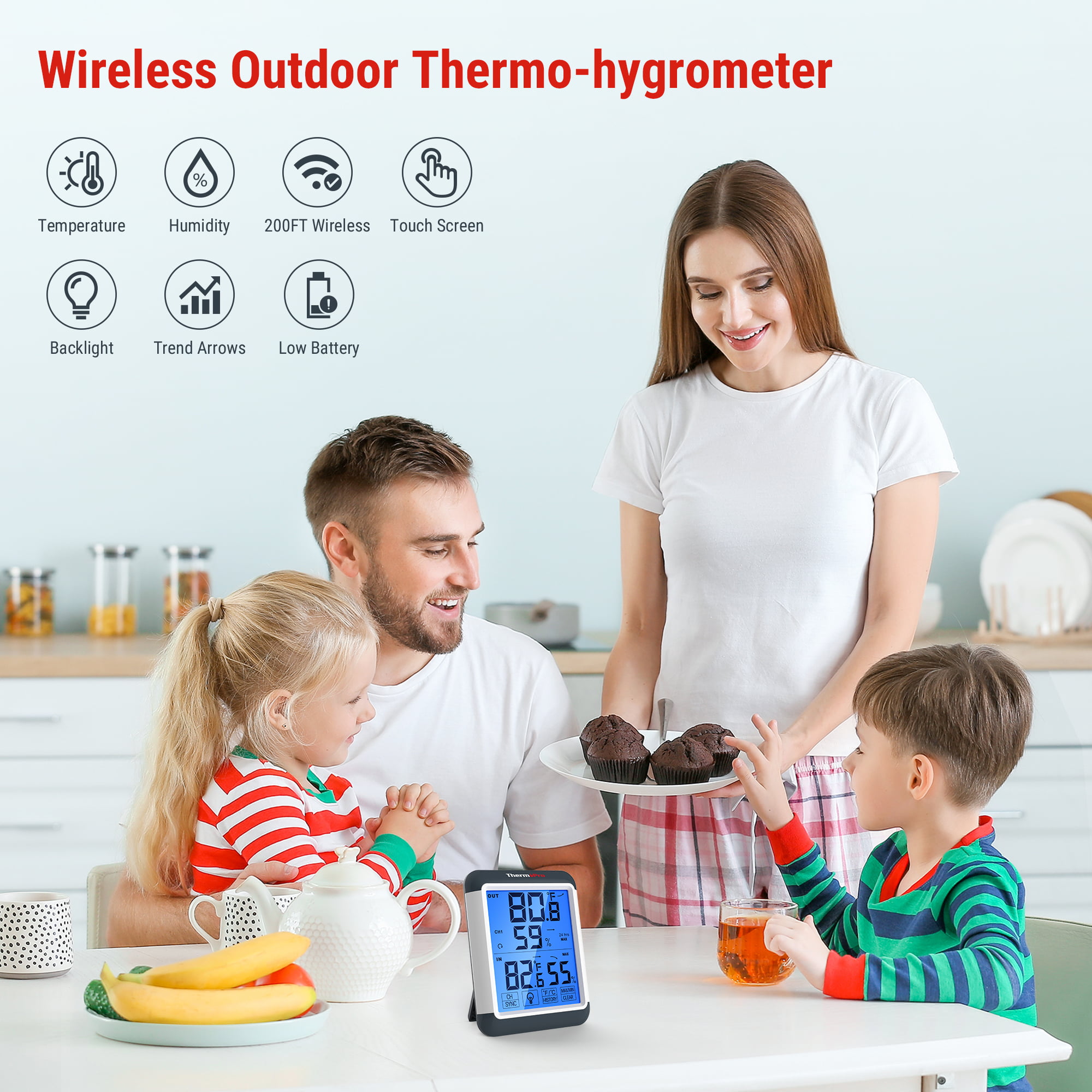 ThermoPro TP65S Cold-Proof Indoor Outdoor Thermometer Wireless, Remote  Thermometer Wireless Temperature Monitor of 200FT, Rechargeable Smart