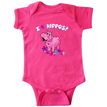 

Inktastic I Love Hippos with Pink Hippo and Flowers Gift Baby Boy or Baby Girl Bodysuit