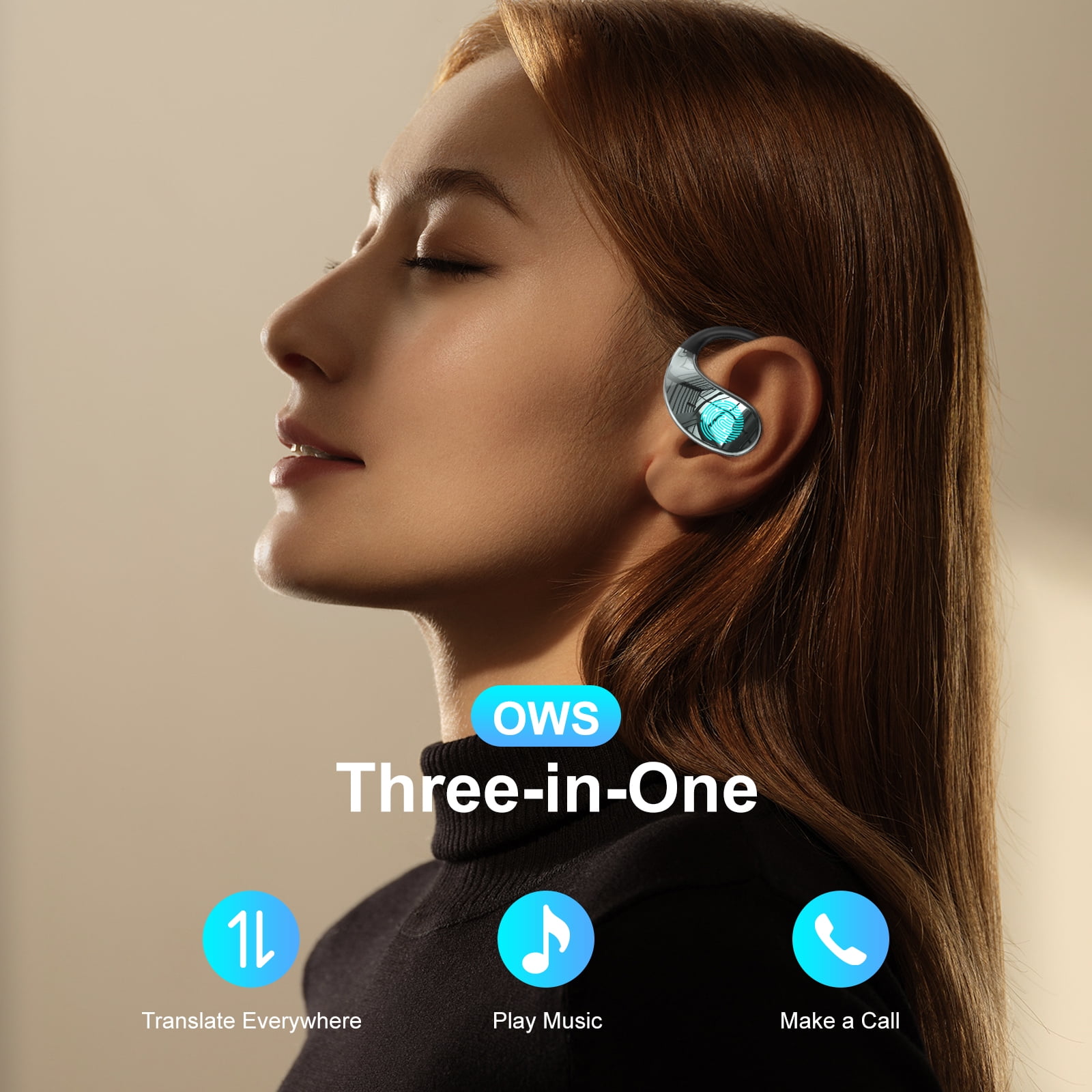 AI Language Translator Earbuds, OWS 3 in 1 Translation Earbuds Real Time, 150 Languages & Accents with 10 Offline Packs, Two Way Translation Device for Travel Business Meetings Learning, Black