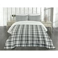 thumbnail image 3 of Ambesonne Plaid Quilted Bedspread Set 3 Pcs, Black and White Grid, Queen Size, Black White, 3 of 5