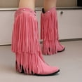 thumbnail image 2 of Miluxas Women's Extra Wide Calf Fringe Boots Wide Width Western Cowgirl Cowboy Boots Plus Size Comfortable for Full Figures Mid Heel Mid Tube Shoes Pink 7.5(40), 2 of 6