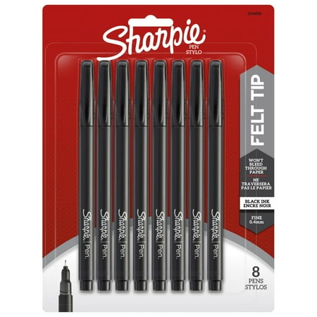 Sharpie Felt Tip Pens, Fine Point (0.4mm), Black, 8 Count