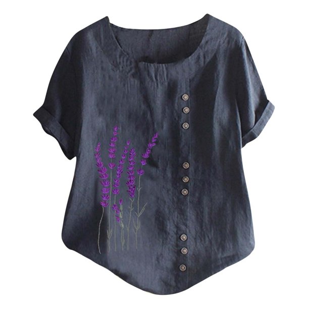 Gibobby Casual Playera de Manga Corta para Mujer Nueva camiseta algodón informal con estampado Retro literario y artístico elegante para mujer(Azul oscuro,M)