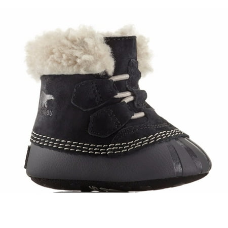 Sorel Infant's Caribootie Nubuck Shearling Lined Soft Pull On Boot, Black/Kettle Size