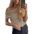 thumbnail image 2 of Short Sleeved Women's Off The Shoulder Sweaters Casual Knit Y2K Going Out Tops Blouses, 2 of 5