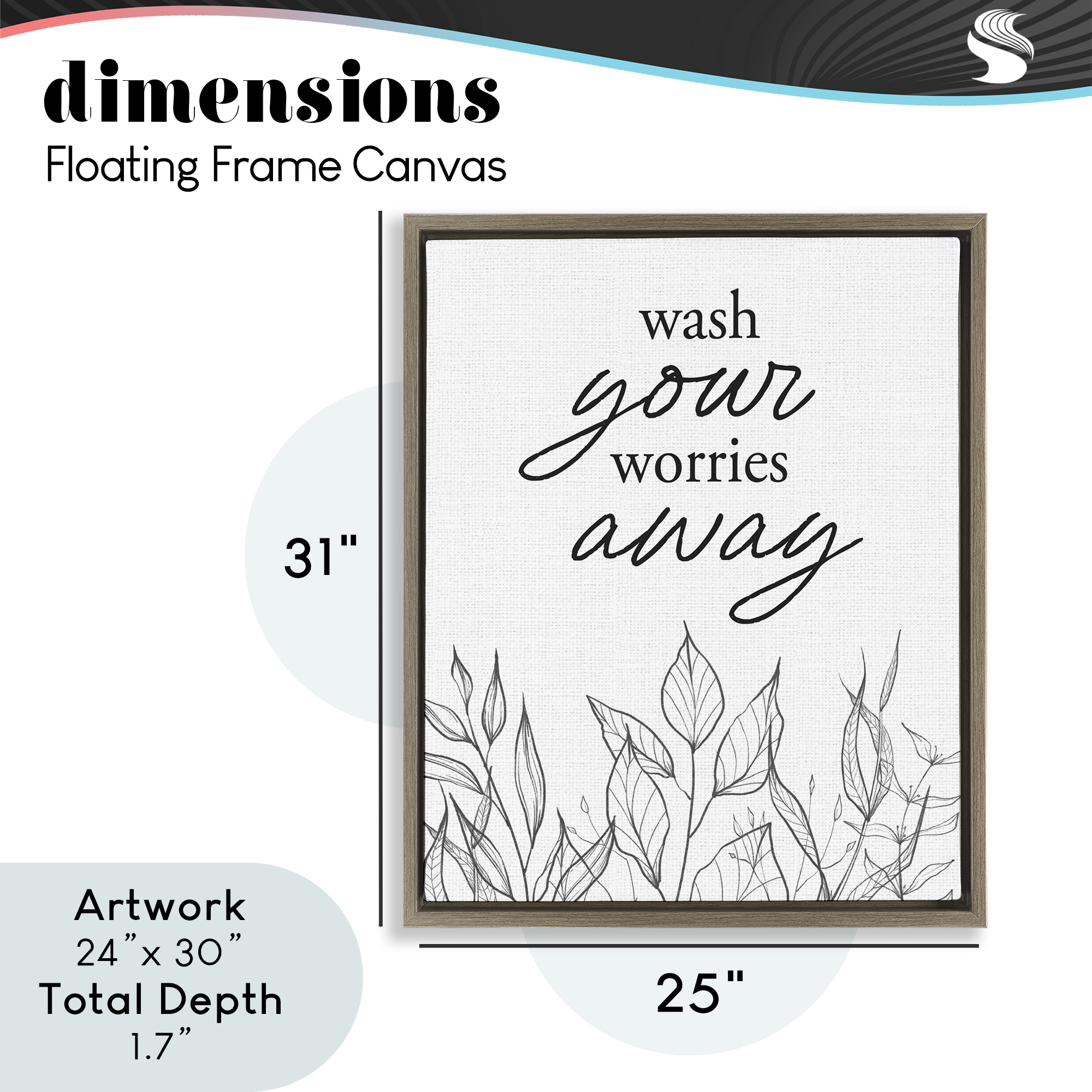 Wash Your Worries Away Minimalist Brown Framed Floater Canvas Wall Art, design by Lettered and Lined